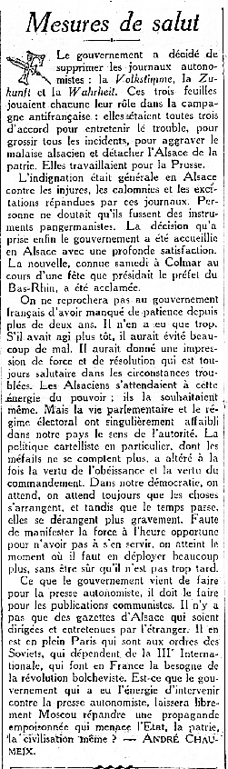 JOURNAUX ALSACIENS 1927